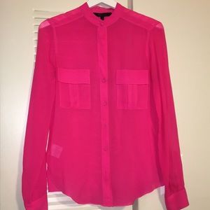 Neon Pink BCBGMAXAZRIA Silk Blouse